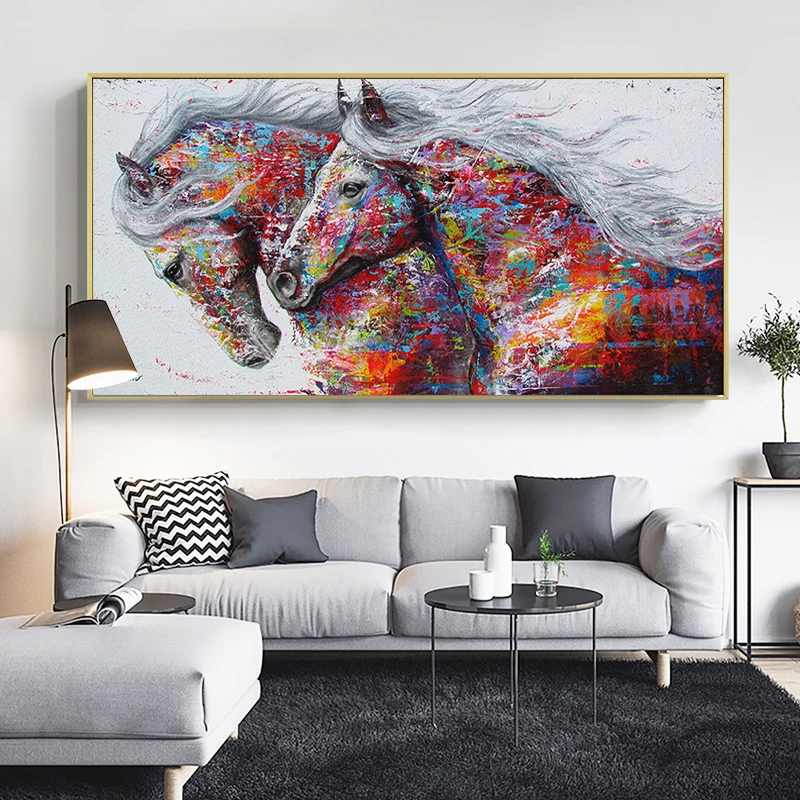 Dzīvnieku Mākslas Divas Gaitas Zirgiem Audekla Apgleznošana Sienu, Mākslas Attēlus Dzīvojamā Istaba Mūsdienu Abstraktās Mākslas Izdrukas, Plakāti