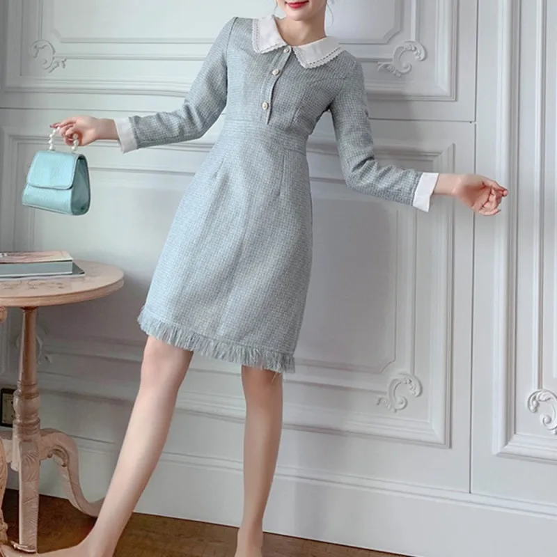 2020 Rudens Ziemas Modes Dizaineru Eleganto Kleitu Sievietēm ar garām Piedurknēm Tvīds, vilna Līnijas Vintage Kleita Vestidos