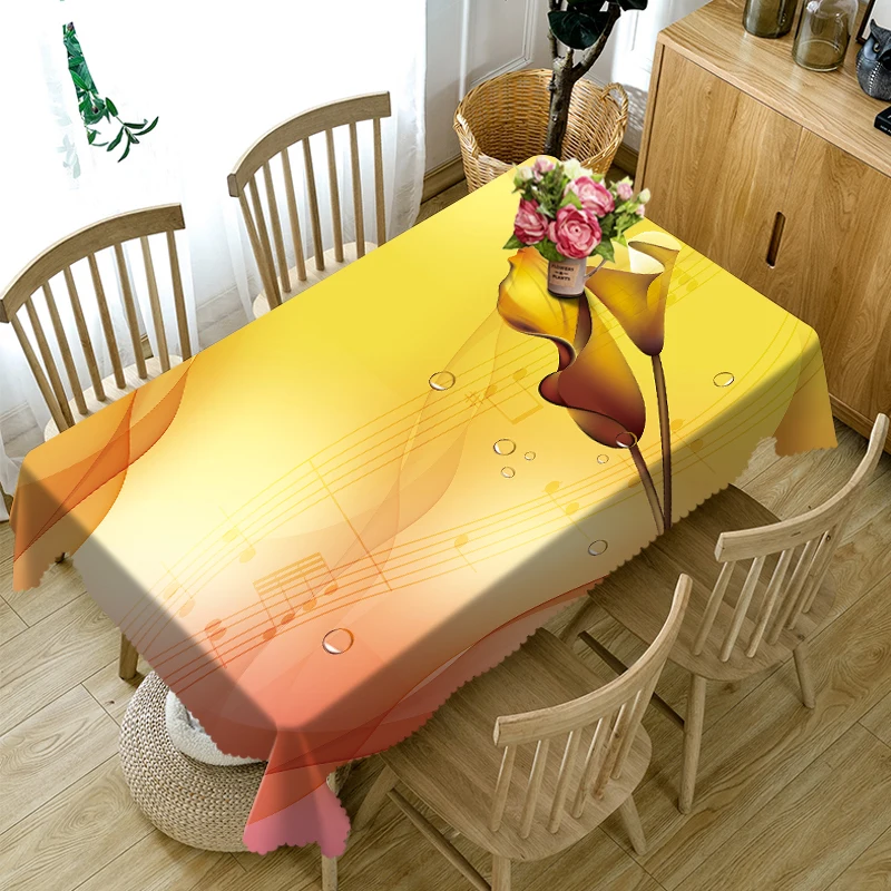 Eiropā Taisnstūra 3D Galdauts Dzeltens, Liels Atstāj Ziedu Raksts, Ūdensizturīgs Apaļā Galda drānu Sabiezēt Kokvilnas Puse Galda segumu