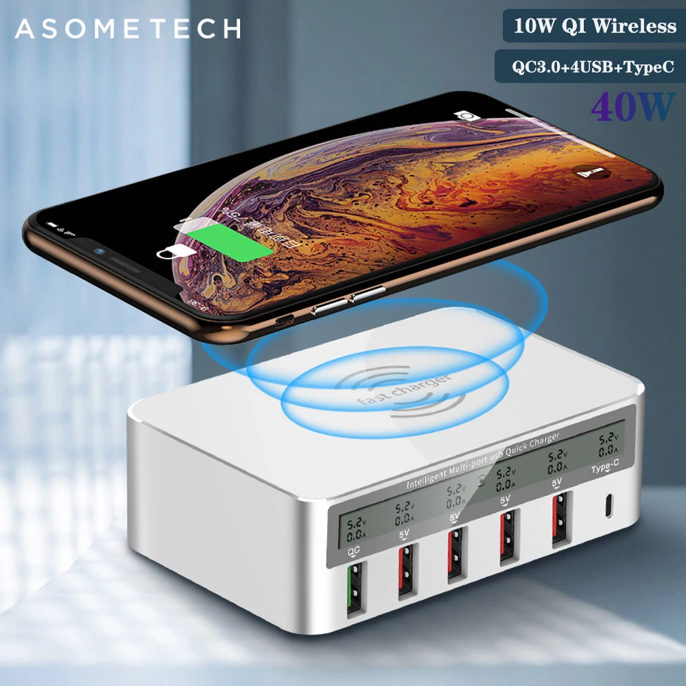 QI Bezvadu Lādētāju Ātri Uzlādēt 3.0 USB Lādētājs Samsung S10 Ātri Lādētāja Ligzdas Adapteris HUB Lādētājs iPhone, Huawei Xiomi
