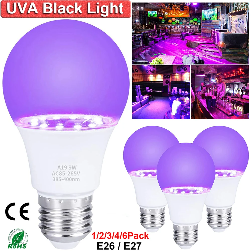 E26 E27 UV Blacklight Spuldzes, LED Lampas, Nakts Gaismu Club Aquarium Puse 9W 395-400nm D40