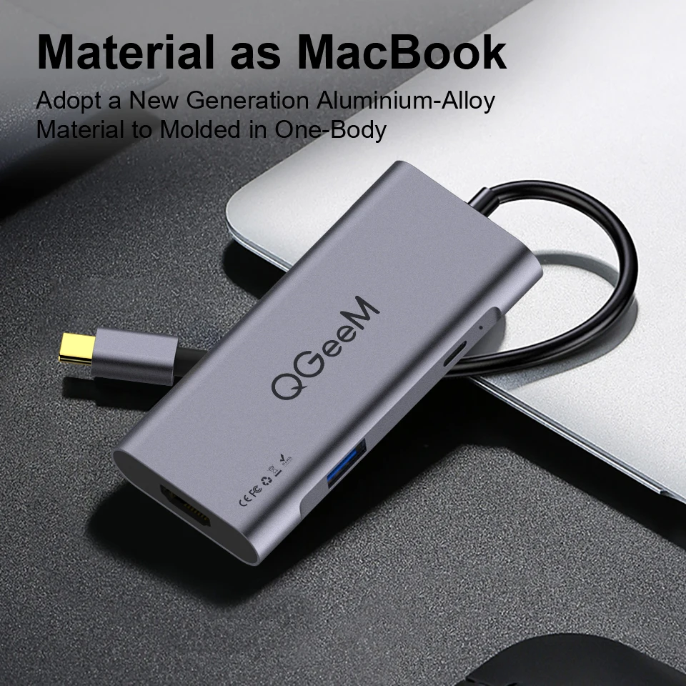 QGeeM USB C centrs Macbook Pro 3 Portu USB C Tipa Rumbu 3.0 PD HDMI Huawei Matebook iPad Pro USB Adapteri Sadalītāja Doks OTG