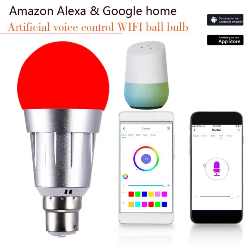 7W WiFi Smart Spuldzes E27 B22 LED RGB Lampa Strādā Ar Alexa/Google Home 85-265V RGB+Baltais Aptumšojami Taimera Funkcija Magic Spuldzes