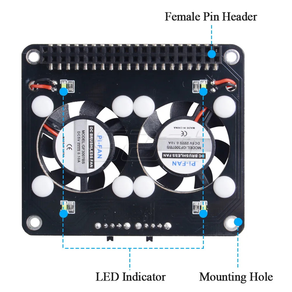 52Pi Aveņu Pi LED Dual Dzesēšanas Ventilatoru Modulis GPIO Izplešanās Valdes Saderīgu Aveņu Pi 4 Modelis B 3B+/3B/4B