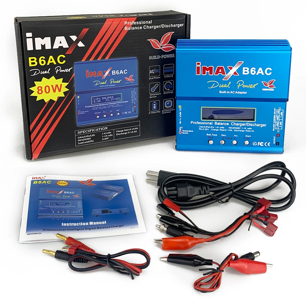 IMAX B6 AC Lādētāju RC 80W B6AC 6A Dual Channel Līdzsvaru Lādētājs Digitālo Ekrānu Li-ion Nicd, Nimh Lipo Akumulatoru Discharger