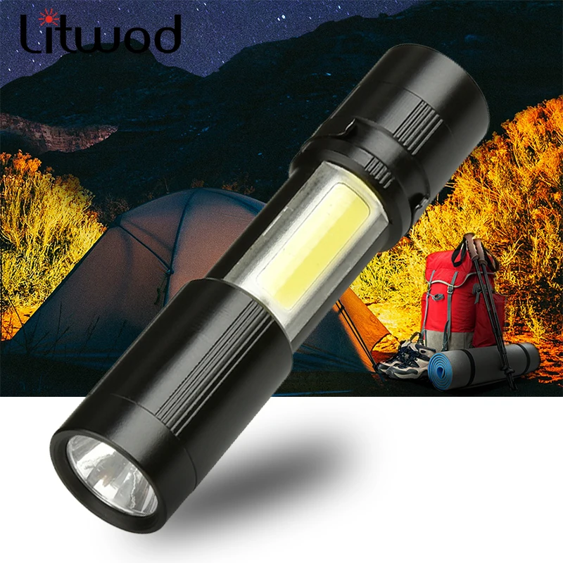 LED MINI Lukturītis XPE + COB Zoomable Ūdensizturīgs Alumīnija 4 Režīmi Lāpu Izmantot AAA Baterijas Kempings Darba Spuldzes 5W Litwod
