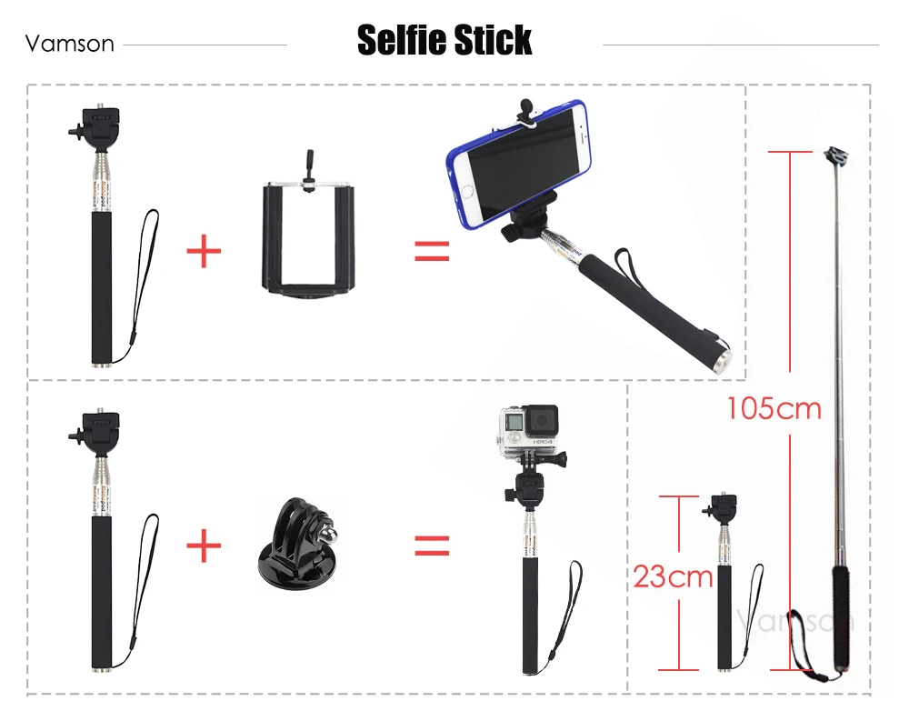 Selfie Statīvs Monopod ar Klipu Galvas Siksna Peldošs Bobber, Par Gopro Hero 5 4 3+, lai Xiaomi par Yi 4 K SJ4000 VS43