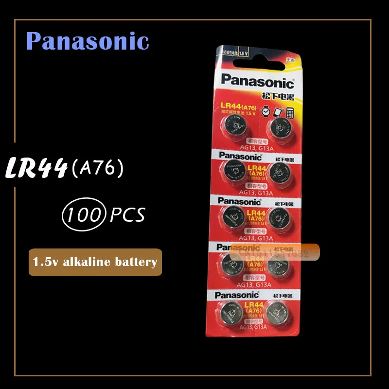 100Pcs/10Packs PANASONIC LR44 A76 veica grozījumus 13.ag 0%Hg SR1154 357 LR 44 1,5 V Šūnu akumulatoru baterijas kalkulators 0%Hg