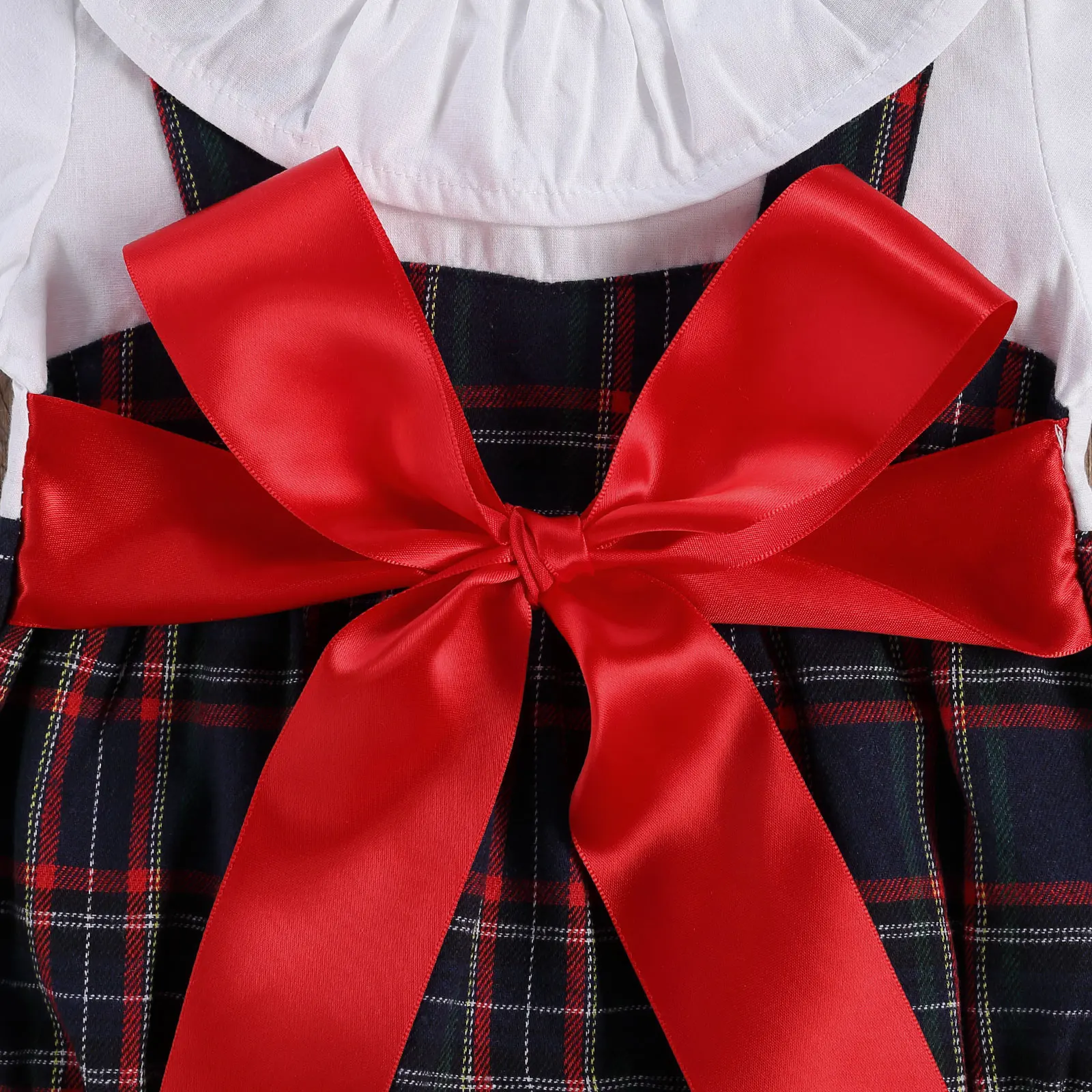 Ziemassvētku Māsa Baby Meitenes Saskaņojot Tērpiem Romper/Kleita Peter Pan Apkakli, Garām Piedurknēm Lielo Loku Pleds Drukāt Tērpiem Viens Gabals