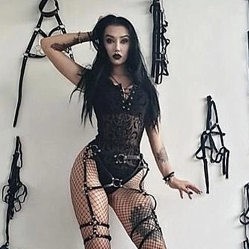Fitshinling Gothic Mežģīņu Acu Salaist Bodysuit Sievietes Mežģīnēm Līdz Milzīgais Melna Ķermeņa Jumpsuit Sexy Hot Grunge Punk Bodysuits Dāmas Pārdošana