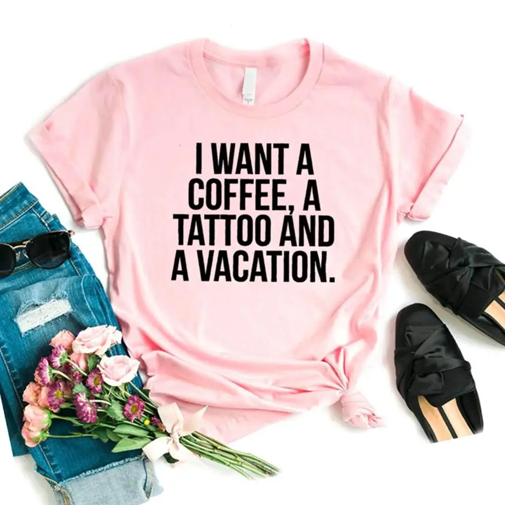 Es gribu kafiju, tetovējums un brīvdienas Sieviešu t Kokvilnas Hipster Smieklīgi t-kreklu, Dāvanu Dāma Yong Meitene Top Tee Piliens Kuģa ZY-542