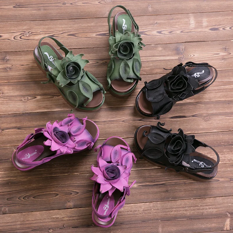 Careaymade-Karsts,Vasarā jaunu korejiešu versiju par nacionālā stila īstas ādas dāmu sandales, augsts papēdis biezu grunts sandales