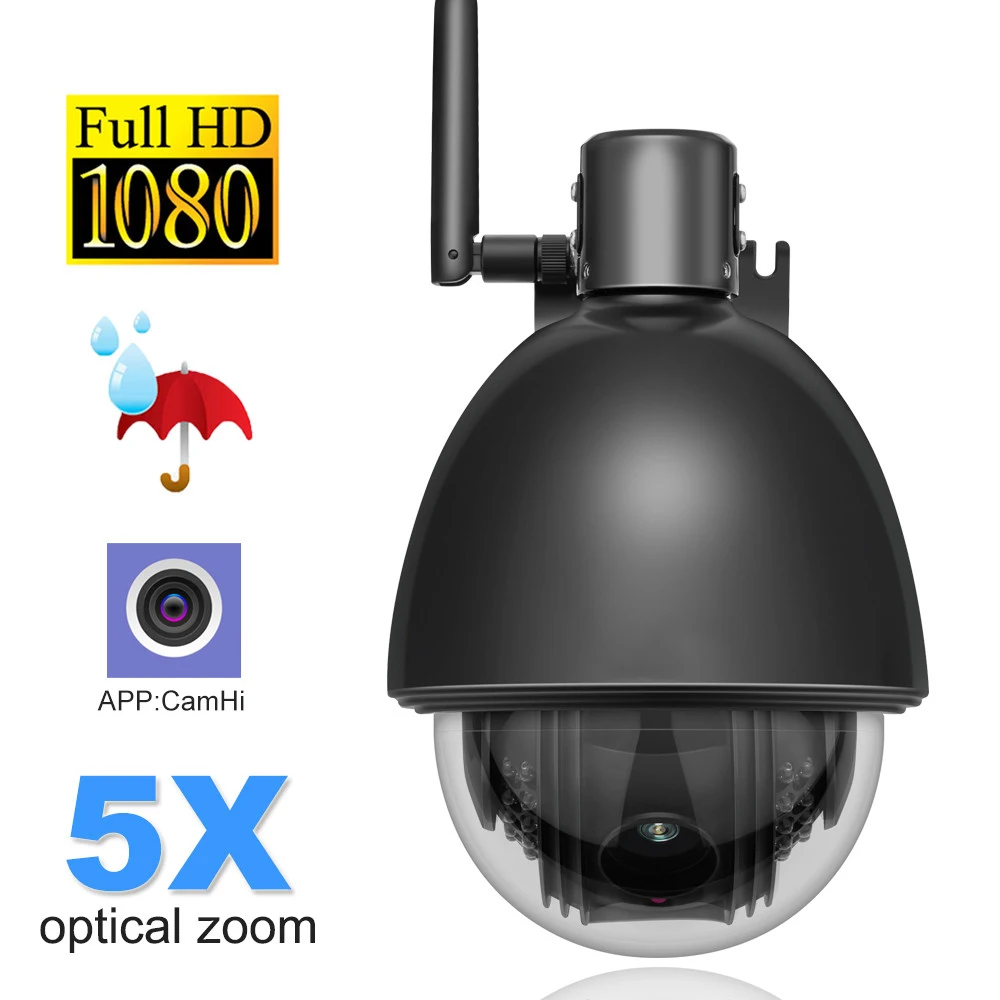 1080P Full HD PTZ Ātrums Dome IP Kamera, 5x Zoom Āra Ūdensizturīgs CCTV WiFi Kamera Mini Kustības detektors ONVIF H. 264