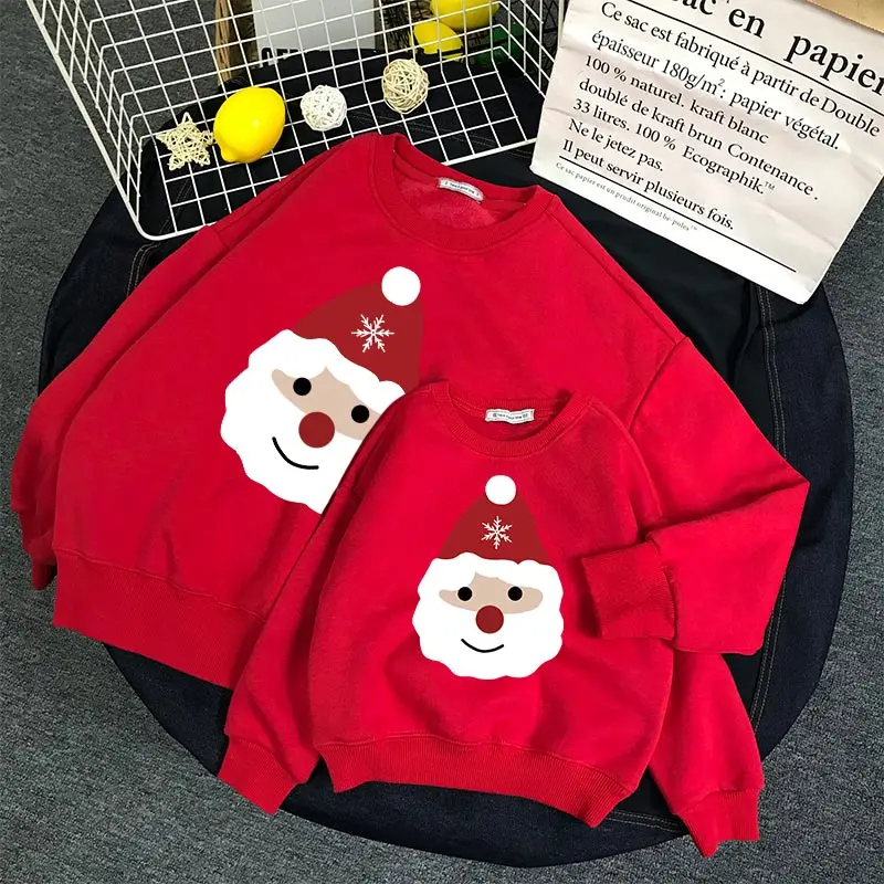 Cute Karikatūra Santa Claus iespiesti ģimenes apģērbs Mamma un Tētis mazuļa melns sarkans džemperis silts rudens 2020. gadam pārsteiguma dāvanu garas piedurknes