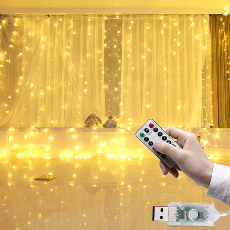 3x3m Pasaku Aizkaru Gaismas LED Tālvadības pults USB Vainags String Deg Mājas Guļamistabas Logu Brīvdienu Ziemassvētku Puse Apdares
