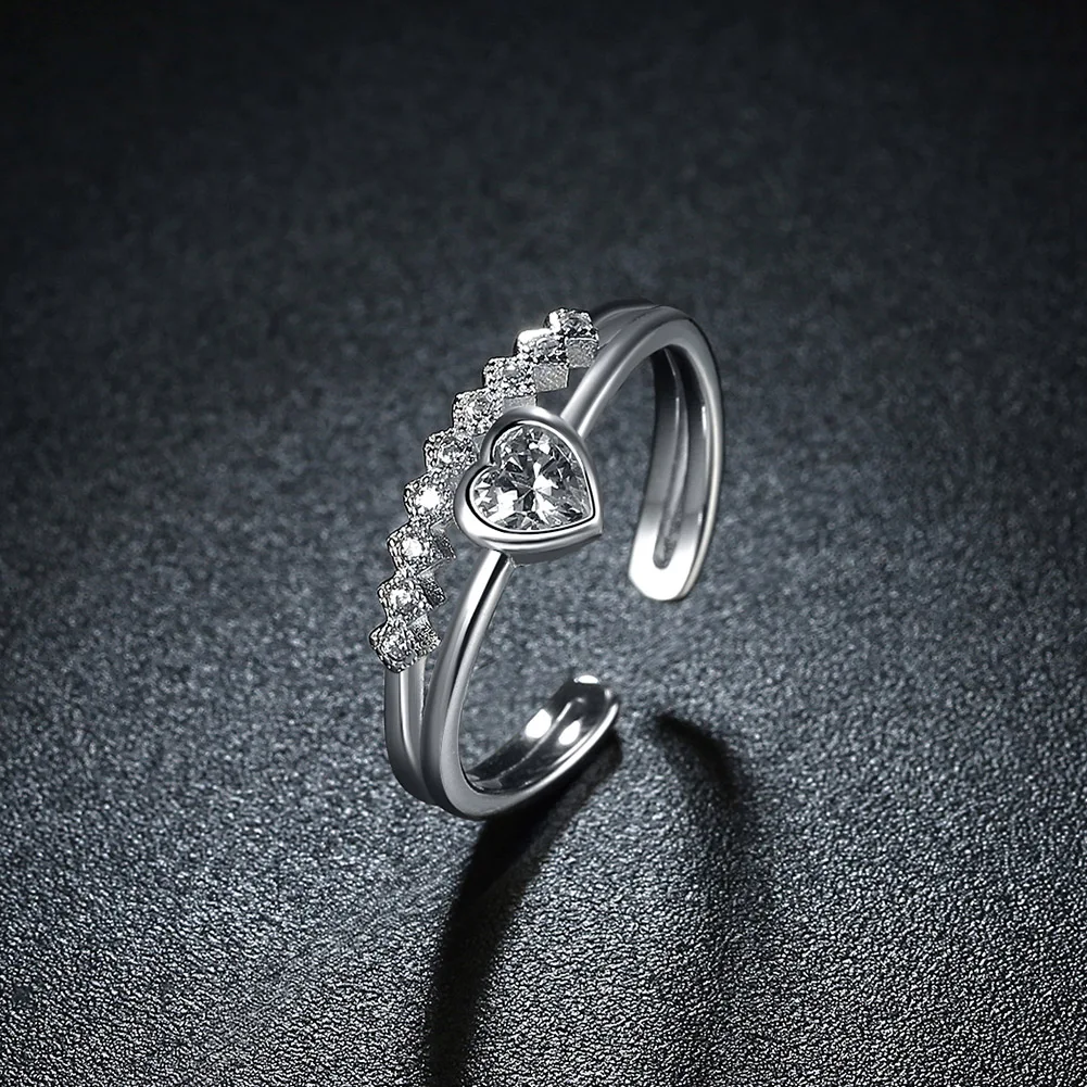 LEKANI Autentisks 925 Sterling Sudraba gredzens Gudrs Delikāts Stilu Regulējams gredzeni Sirds Akmens Zircon Iestatījumu Romantiska Smalkas Rotaslietas