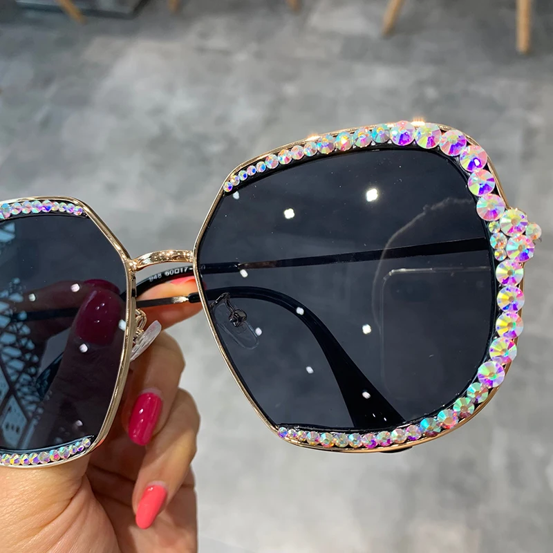 2019 saulesbrilles sieviešu Luksusa Rhinestone kvadrātveida Saules brilles skaidrs, objektīvs Lielgabarīta vīriešu saulesbrilles Vintage Toņi