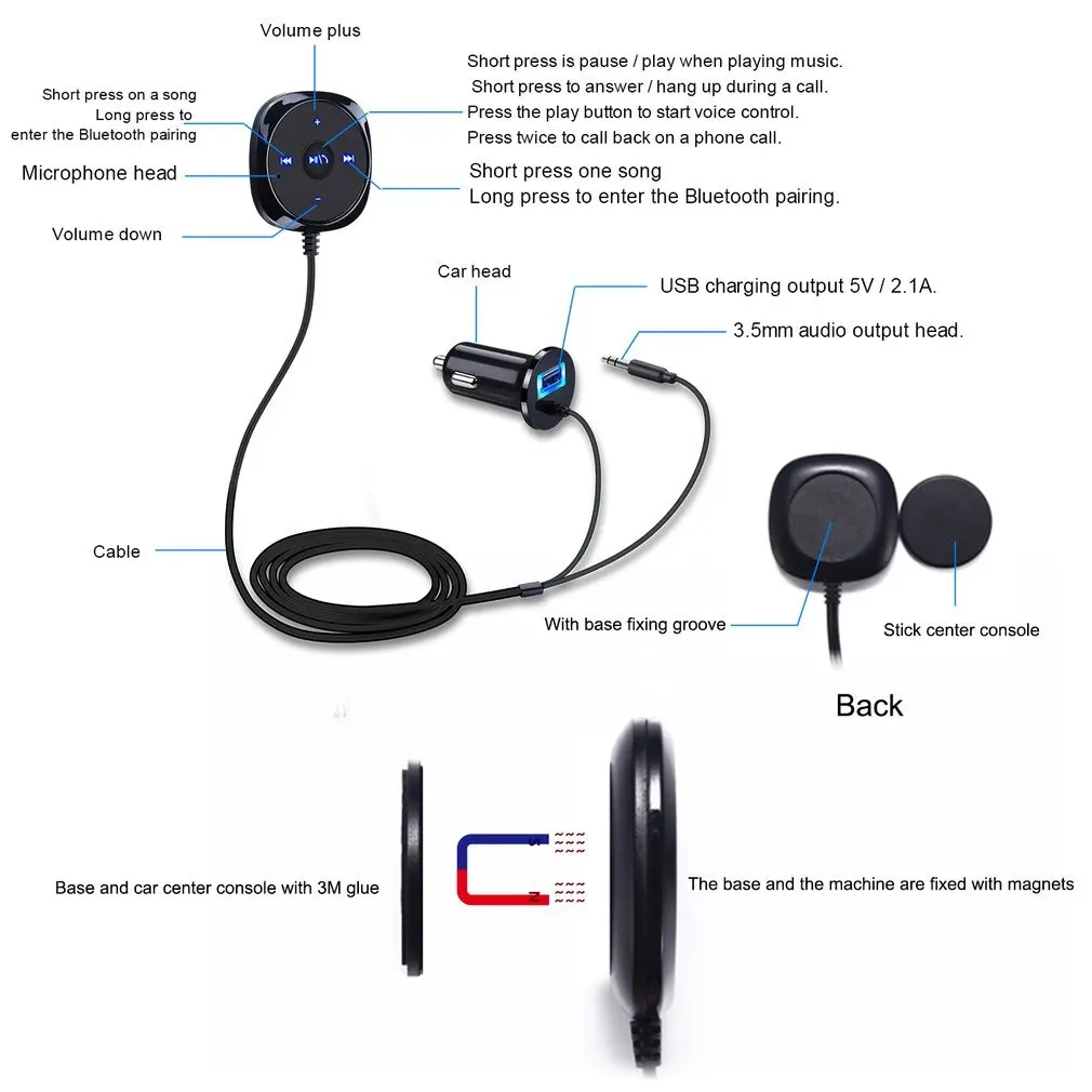USB2.0 Bezvadu Automašīnas Adapteris Komplektā Hands-free Runāt Auto Audio Uztvērējs Iebūvēts Mikrofons Mūzikas Kontrolieris Stereo Skaņu