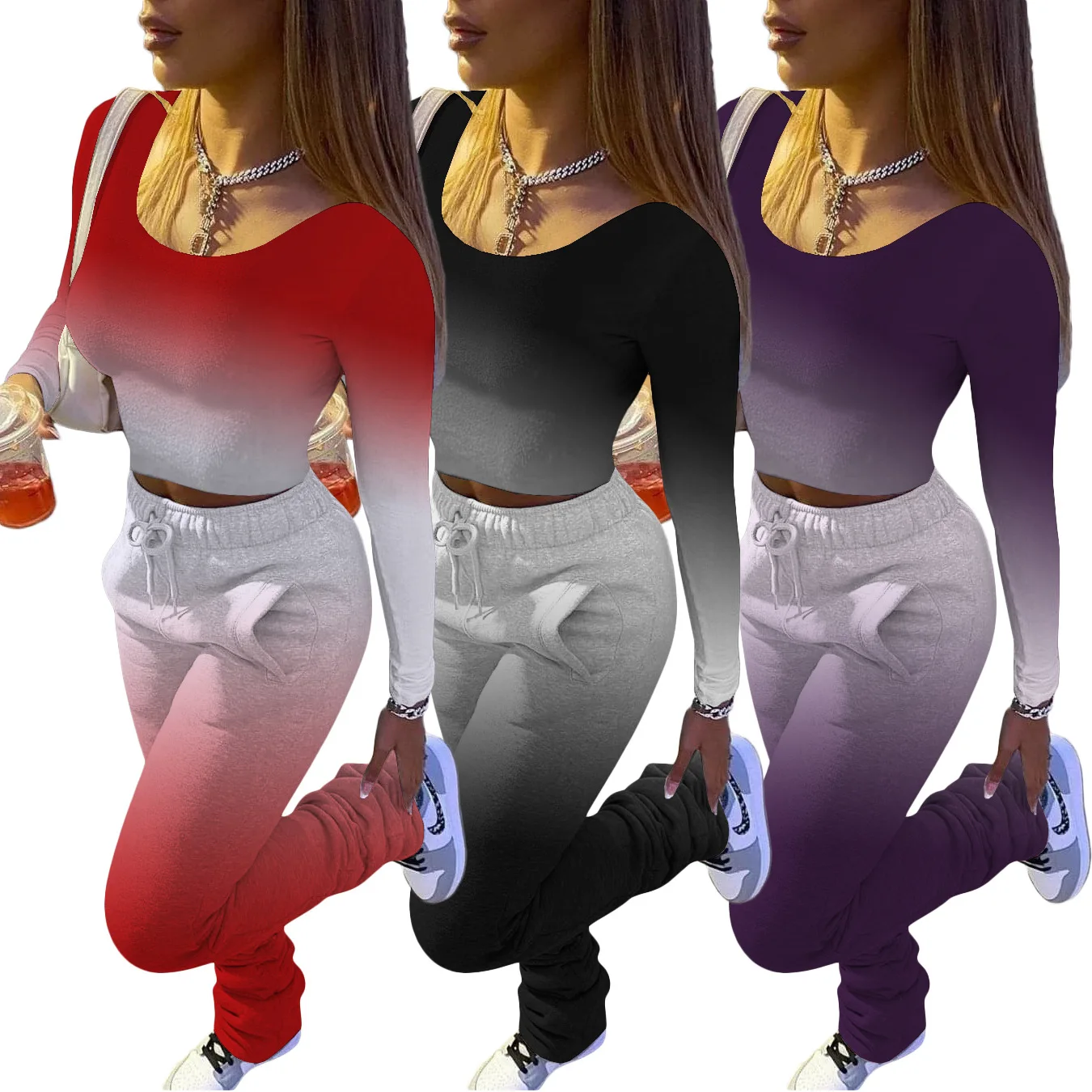 Aukliņu Slīpumu, Divas Gabals, Kas Sievietēm Gadījuma Activewear Kultūraugu Top + Kaudzē Treniņbikses Fitnesa Atbilstošo Kopas Femme Tērpiem