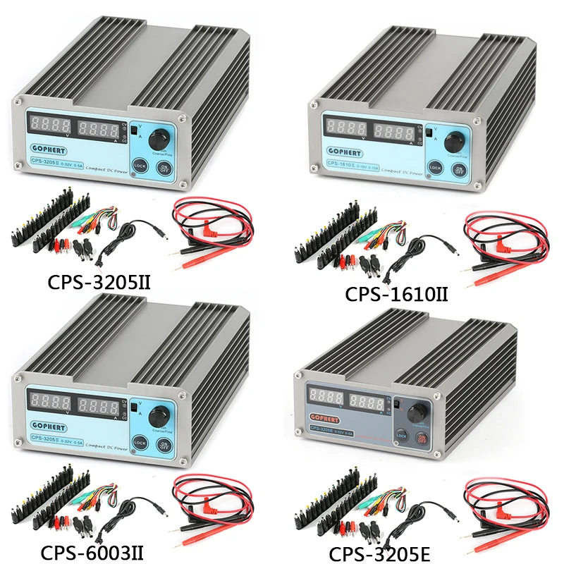 CPS-3205 Mini Regulējams Ciparu Tālruņu Remonts Laborator DC Barošanas 32V 30V 5A 16V 60V 10.A 3A 39pcs/komplekts AC DC Jack Adapteri