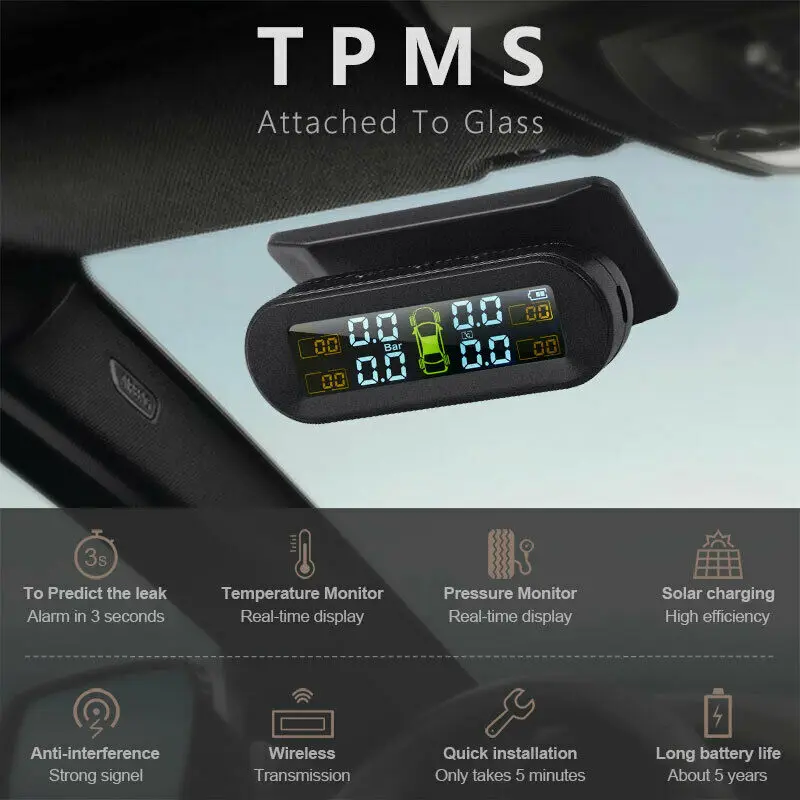 Saules USB Bezvadu TPMS Automašīnu Riepu Spiediena Monitoru Sistēma HD LCD Displejs 4 Ārējās Sensors Riepu Spiediena Temperatūras Brīdinājums