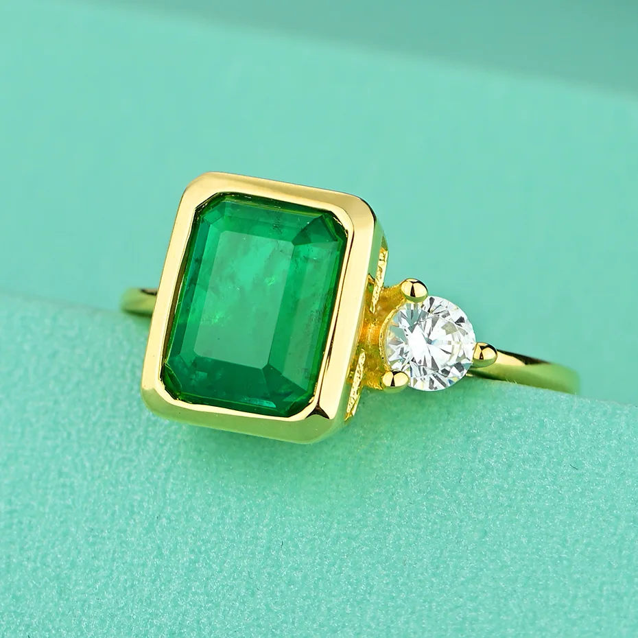 Realytrust 18K Zelta Krāsu Radīts Emerald Gredzeni Sievietēm Vintage 925 Sterling Sudraba Gredzens Smalkas Rotaslietas Kāzu Saderināšanās Dāvana