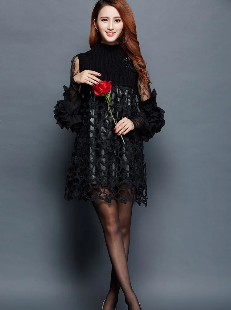 2019 Jauns Dizains, meitenes, gadījuma kleitas komplekti biroja sexy lady slim melns mežģīņu kleita sieviešu vakariņas puse apģērba izmērs 2XL L #A122