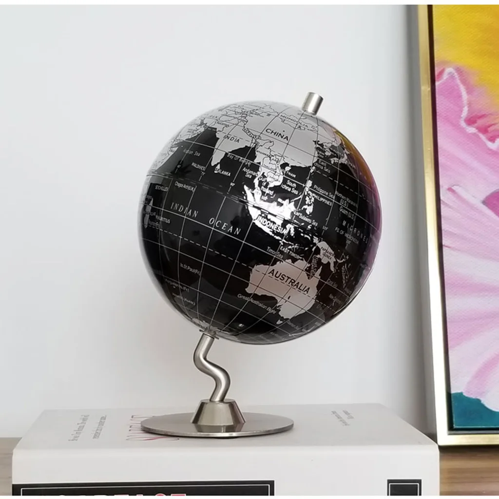 14cm Sakausējuma Pasaulē Pasaules Kartē Mājas Galda Dekorēšana Bērniem Ģeogrāfijas Mācību Rotaļlietu Dāvanu - Sudraba Melna