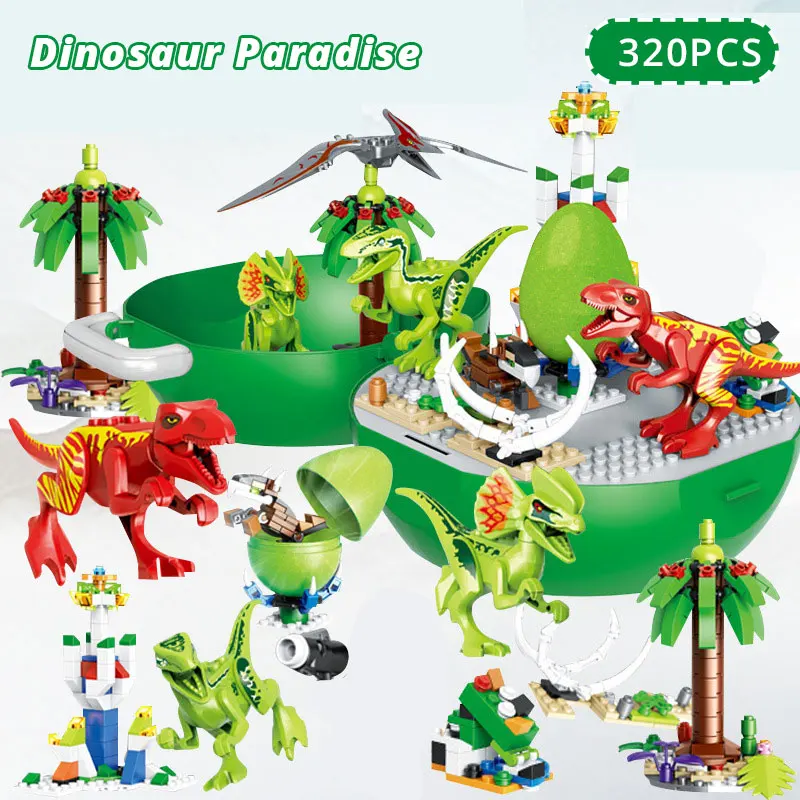 320pcs Dinozauru Paradīze Skaitļi Celtniecības Bloki Jurassic Pilsēta Pasaulē, kas Ar uzglabāšanas Kasti Ķieģeļi Izglītojošas Rotaļlietas Bērniem
