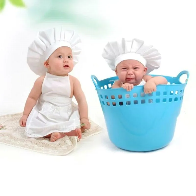 2gab/set Baby Šefpavārs Priekšauts+Cepure Bērniem, Bērnu Baltā Pavāra Cepuri Meitenes Zēni Klp Jaundzimušo Fotogrāfiju Aksesuārus Tērpu 0-12 mēnešu cenu Baby