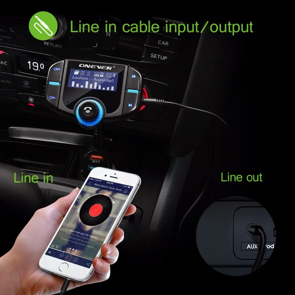 Onever FM Raidītāju, Bluetooth brīvroku Automašīnas Komplekts 2 Portu USB Lādētājs Ātru 1.65 