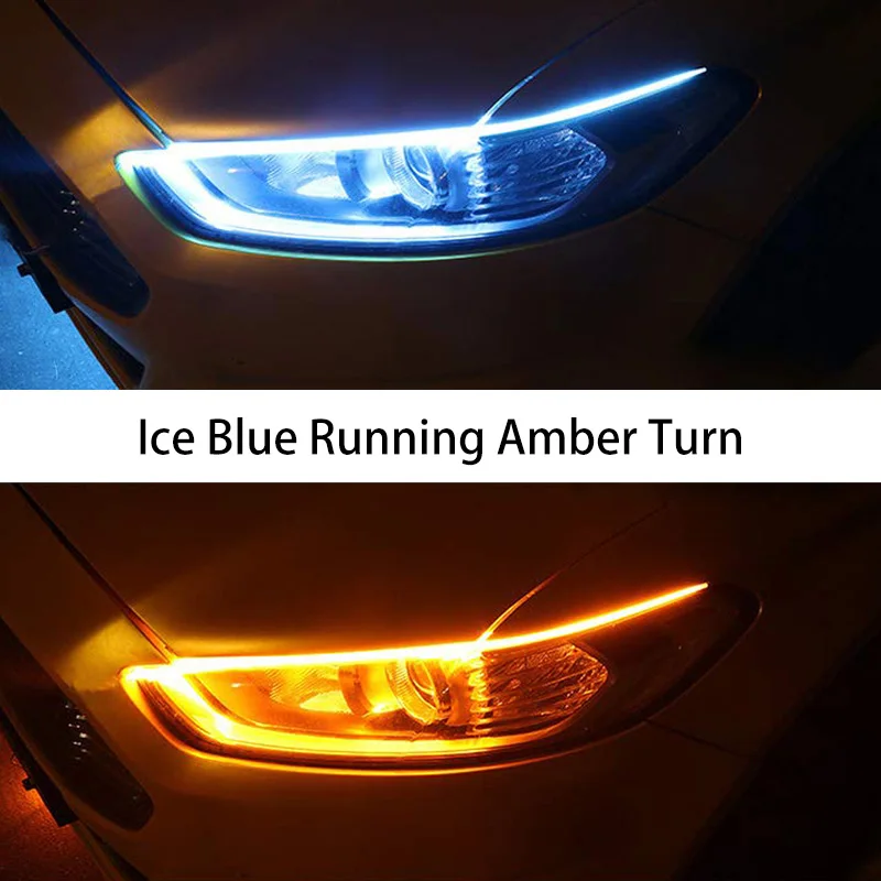 AUTBIC 2GAB Elastīgs LED dienas gaitas lukturi Strip 30CM 45CM 60CM Auto Dienas gaismas lukturi, automātiskas Gaismas, 12V Pagrieziena Signāla Gaismu, Balts Amber Ice Blue