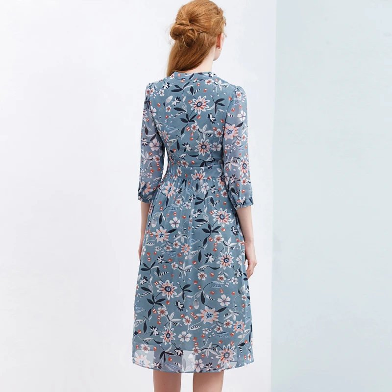 TIKAI PLUS 2020. gada Vasaras Kleita Sievietēm Iespiests Ziedu Šifona Kleita Buttoned Up-line Pusi Piedurknēm Kleita Sievietēm