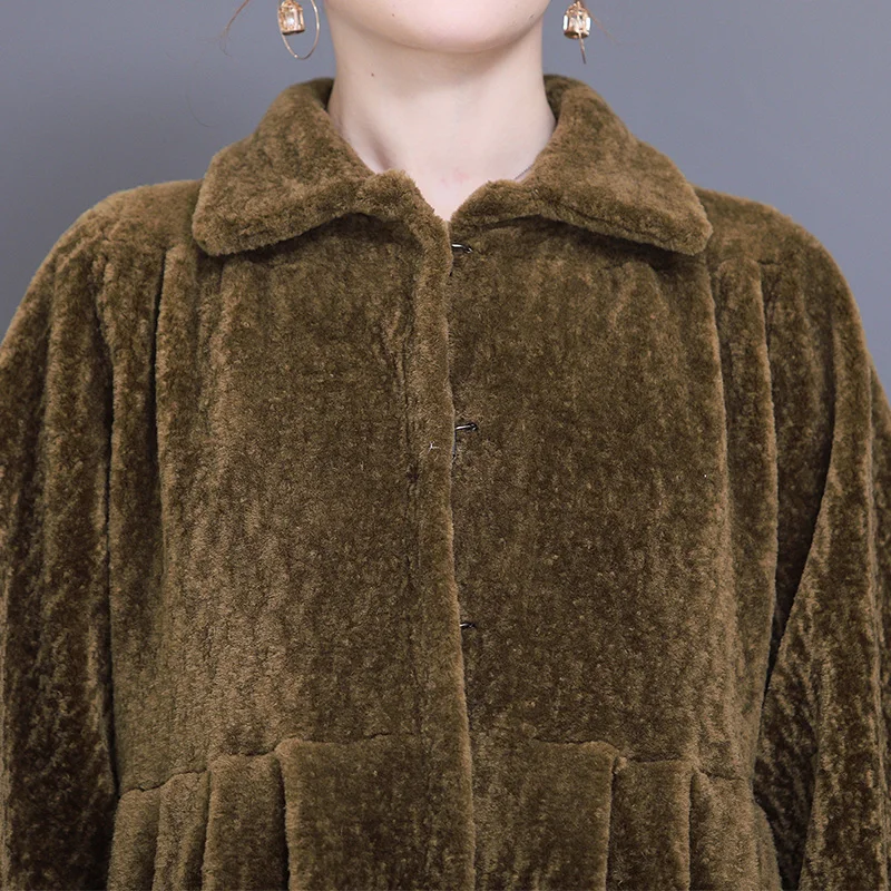 Nerazzurri dabas dabīgās kažokādas kažoku, sieviešu ziemas korejas modes apģērbu ilgi, aitas vilnas vestes 2019 plus lieluma jēra shearling mētelis