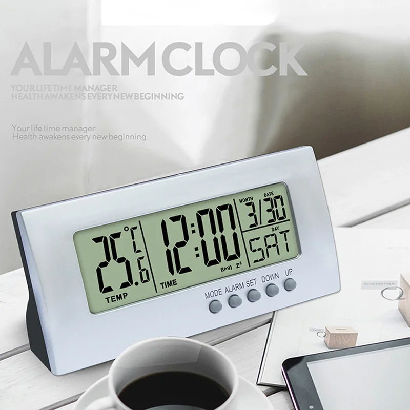 LCD Digitālais Modinātājs Pulkstenis 12/24H Modinātājs Datums Temperatūras Displejs Termometrs Bezvadu Temperatūras un Mitruma Mērītājs