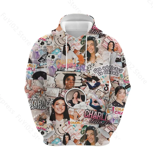 3D Iespiesti Charli Damelio Sieviešu Krekls Dāmas ar garām Piedurknēm Gadījuma Kapuci Meiteņu Džemperis Salda Stila Drēbes, sporta Krekls