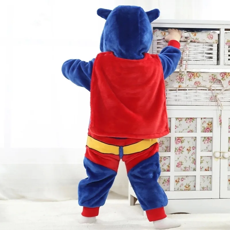 Bērnu Super Varonis Kigurumi Pidžamas Apģērbi Jaundzimušā Bērna Romper Dzīvnieku Onesie Cosplay Kostīms Apģērbs Kapuci Jumpsuit Ziemas Tērps
