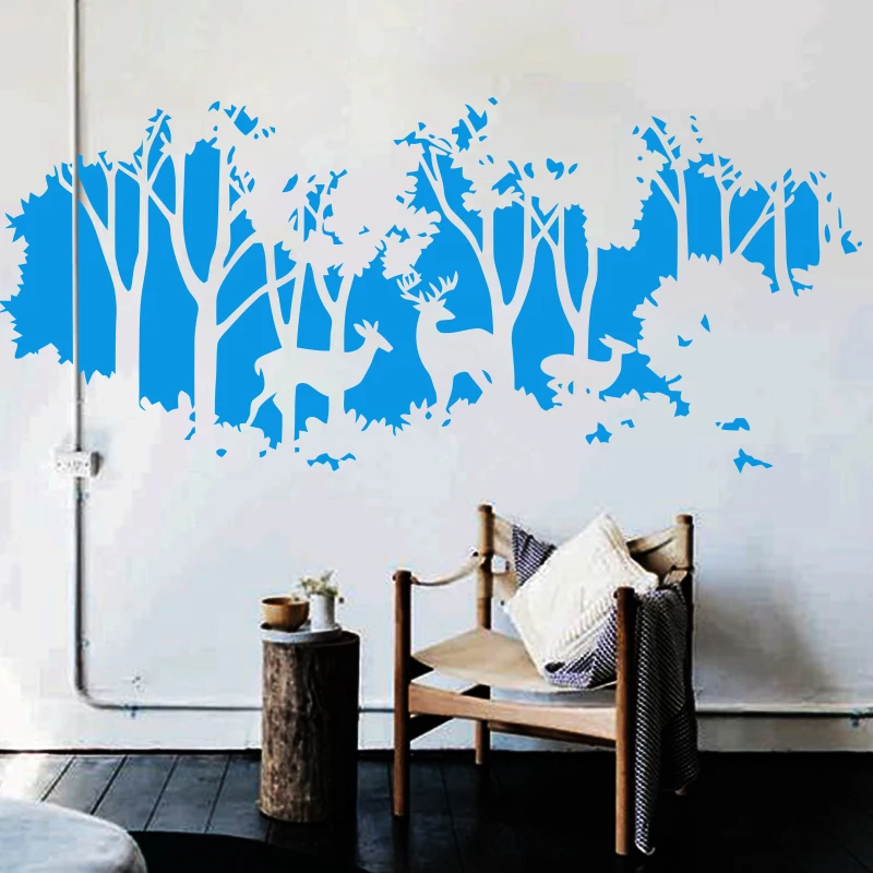 Mākslas Jauns Dizains, mājas apdare, Vinila, brieži un meža sienas uzlīmes noņemamas lēti PVC mājas dekoru, koku un dzīvnieku bildītes