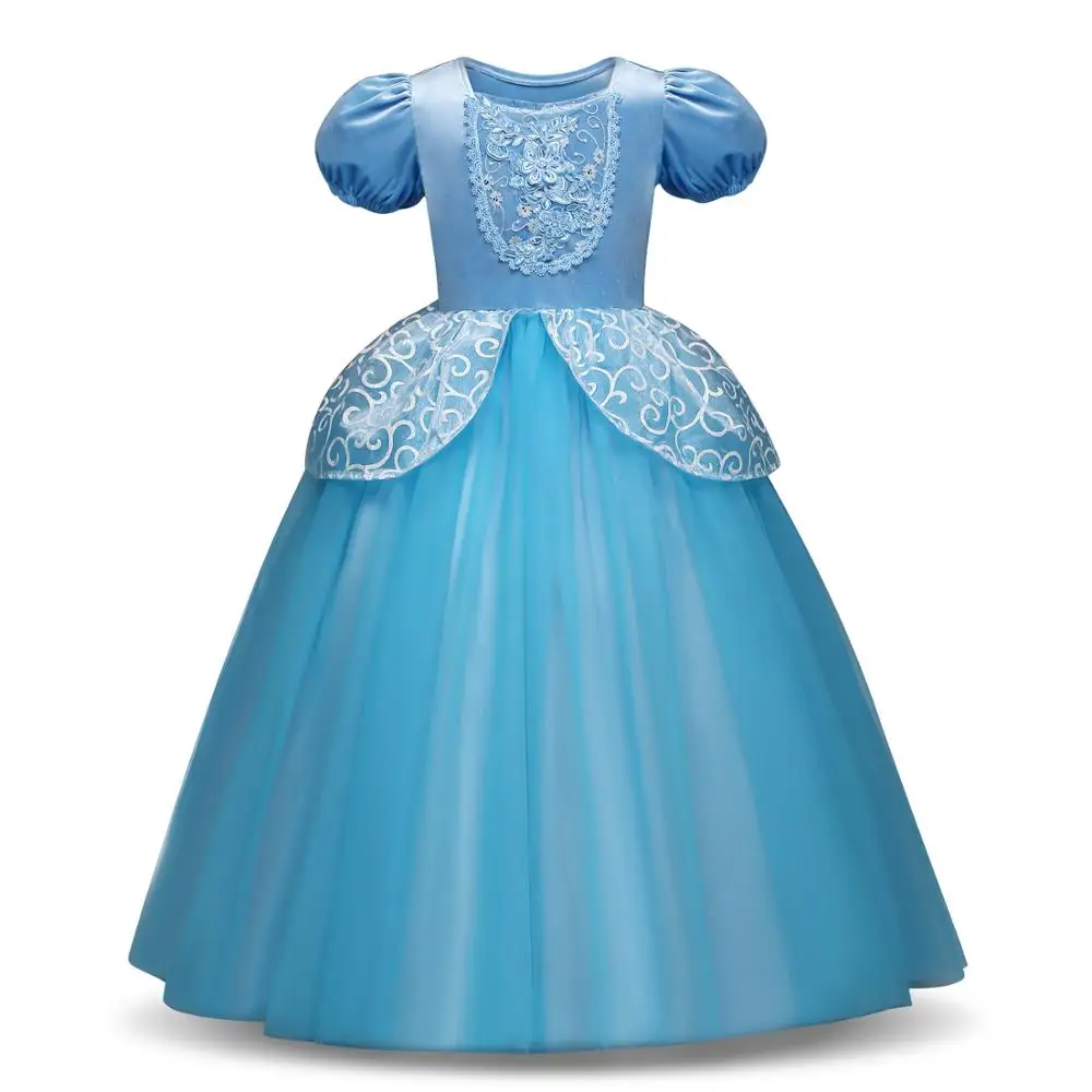 Meitenes Pelnrušķīte Saģērbt Cosplay Kostīmi Bērniem Puff Piedurknēm Izšuvumu Zilā krāsā Drēbes, Bērnu, Ziemassvētku, Dzimšanas dienas Princese Kleitas