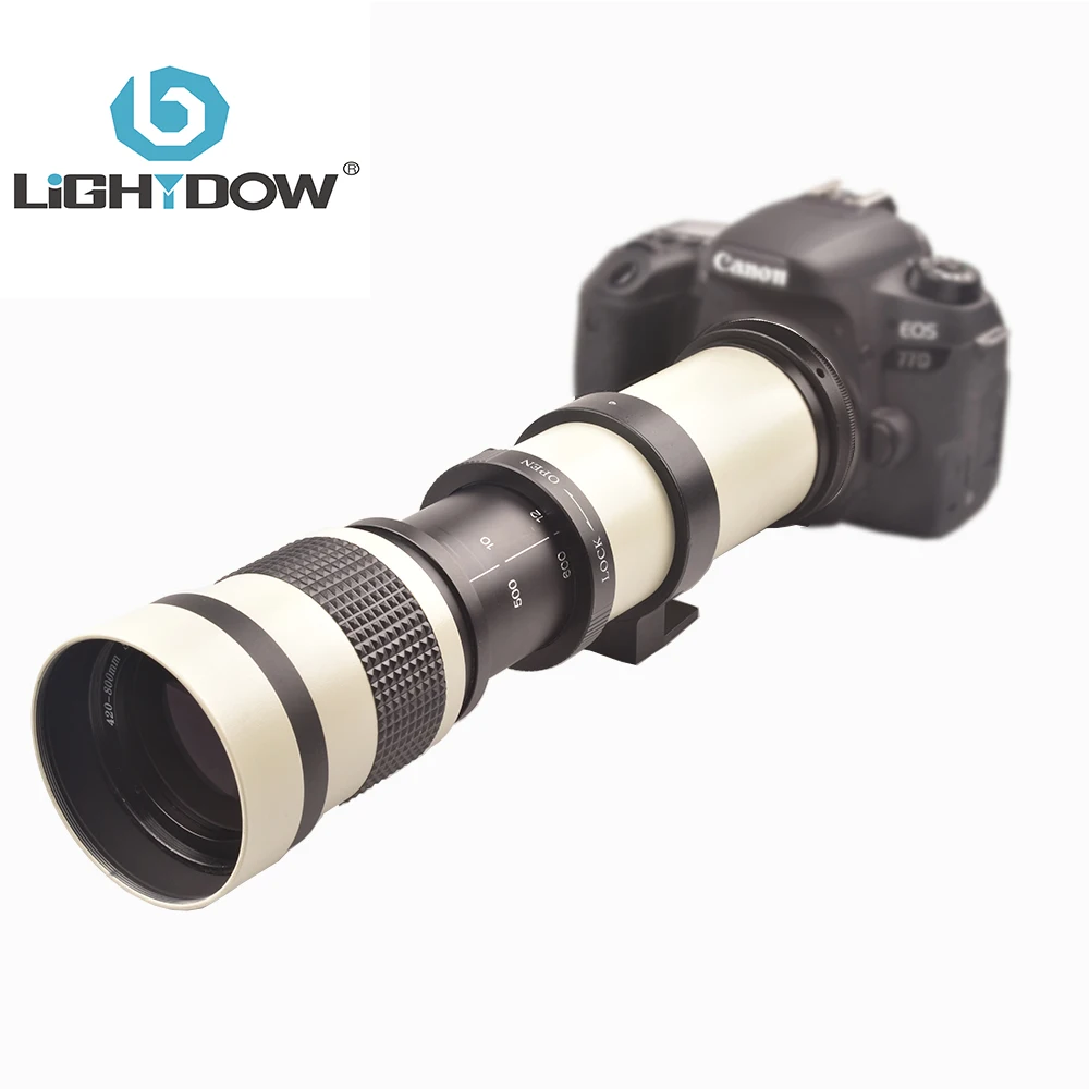 Lightdow Balts 420-800mm F/8.3-16 Super Telefoto Manuālās Tālummaiņas Objektīvs+T2 Adaptera Gredzens Canon, Nikon, Sony, Pentax, Sony, Fuji Kamerām