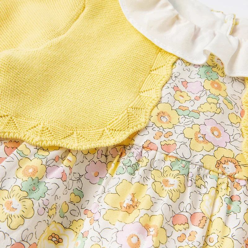 DBJ16673 dave bella pavasarī baby meitene cute ziedu drukāt raibs kleitu bērnu modes puse kleita bērniem, zīdaiņu lolita drēbes