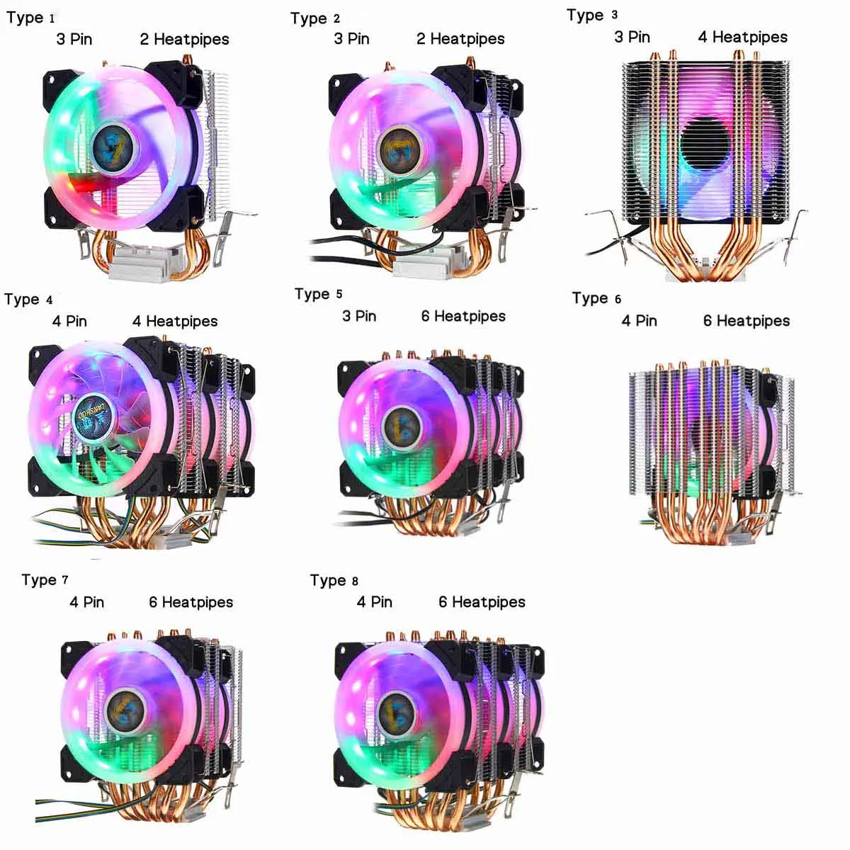 PROCESORA Dzesētāja Ventilatoru Heatsink 2/4/6 Vara Heatpipe 3/4Pin RGB Fan Cooler For Intel 775/1150/1151/1155/1156/1366 un AMD Visām Platformām