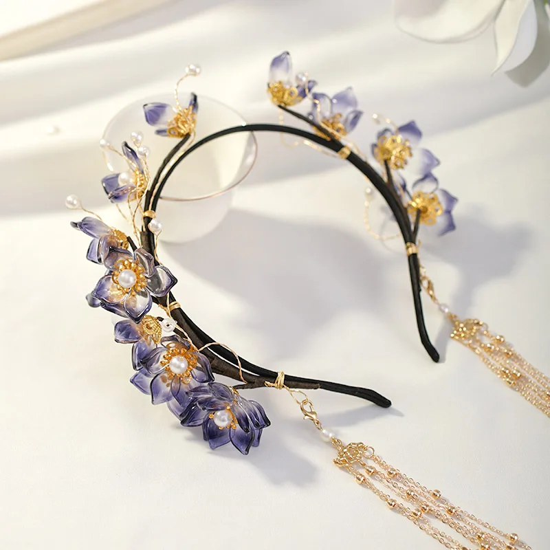 Seno Ķīniešu Stilā Roku darbs Ziedu Pērles Ilgi Pušķis Krelles Hairbands Galvassegu Līgavas Noiva Kāzu Puse, Matu Rotas
