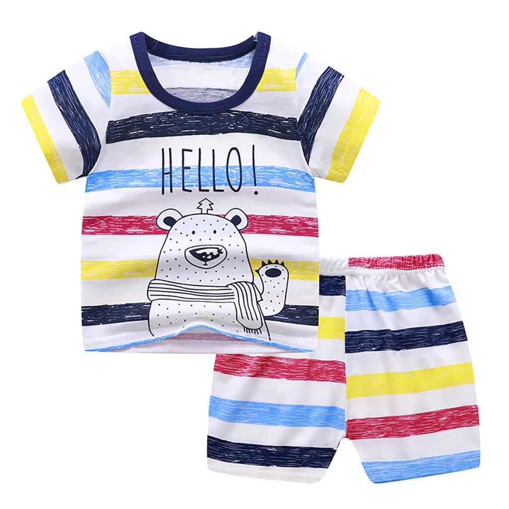 Vasaras Toddler Bērnu Baby Zēni Meitenes Īsām Piedurknēm Cute Karikatūra Topi Krekls+Bikses Tērpiem Komplekts T-krekli Bērnu Ikdienas Valkāšanai Bērniem