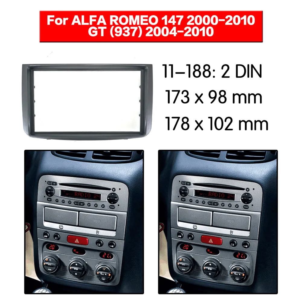 Automašīnas Radio Fascijas Karkasa Komplekts ALFA ROMEO 147 2000-2010, GT(937) 2004. - 2010. gadam Audio Bezel Facia Paneļa Apdare Dash 2 Din Mount Kit