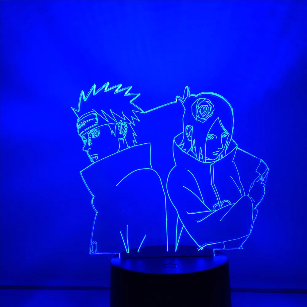 NARUTO Nagato Konan 3D Nakts Gaisma Anime Lampas Yahiko Guļamistaba Dekorēšana Apgaismojums Luminaria Lampe Mājas Dekori Attēls ēsmas zivtiņu vadi