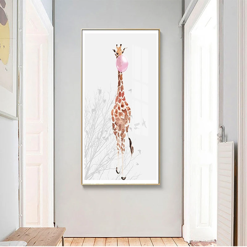 Audekls Mākslas Glezniecības Ziemeļvalstīm Bērniem Deco Bērnu, Dzīvnieku Girafe Plakātu Bērnudārza Sienas Art Print Bērnu Guļamistaba Dekorēšana 2-67
