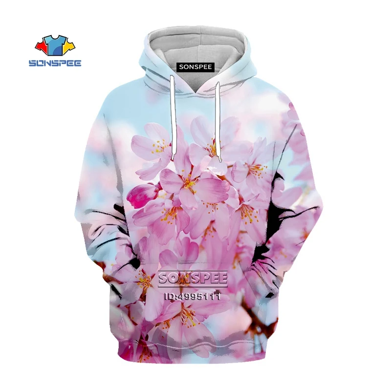 Rozā Ķiršu Ziedu Kapuci Hoodies 3D Drukas Pavasara Ziedi sporta Krekls Harajuku Gadījuma Hip Hop pelēkā vārna Foršs Puika Drēbes Streetwear