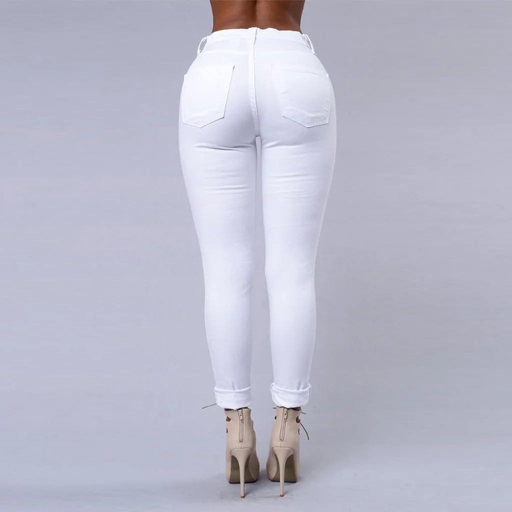Modes Sievietes Bikses Gadījuma Melns Balts Caurums Nav Bumba Attīstīt Sevi Deviņi, centu Sieviete Bikses Slim Jeans mujer pantalones