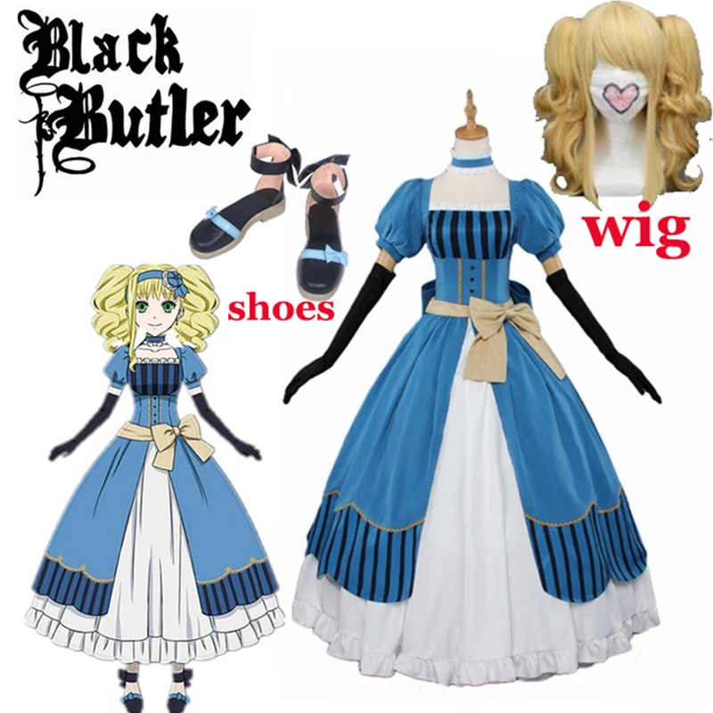 Black Butler Kuroshitsuji Elizabete Midford(Lizzy)Persona, Luksusa Kleita Cosplay Kostīmu Pilns Komplekts Anime Halloween Puse Lolita Apavi